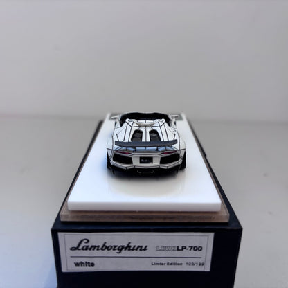 [Premium Resin Model] Fine Works 1:64 Aventador LP700-4 Roadster Convertible Liberty Walk Edition Tron White Black Panel Lines Limited 199 Pieces