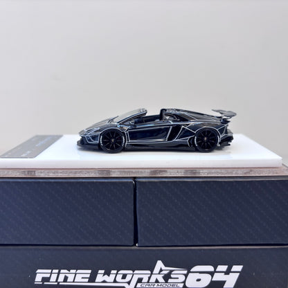 [3 Cars Bundle] Mini GT 1:64 Porsche 911 GT3 R #77 AO Racing 2025 IMSA Petit Le Mans in Paper Box Packaging (MGT01143-CH)  + [Premium Resin Model] Fine Works 1:64 Aventador LP700-4 Black White Panel Lines+ Fine Works 1:64 Camaro Transformers White