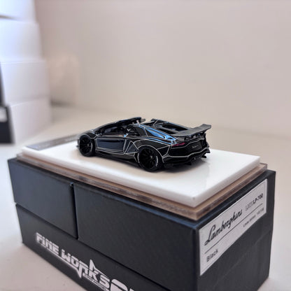 [3 Cars Bundle] Mini GT 1:64 Porsche 911 GT3 R #77 AO Racing 2025 IMSA Petit Le Mans in Paper Box Packaging (MGT01143-CH)  + [Premium Resin Model] Fine Works 1:64 Aventador LP700-4 Black White Panel Lines+ Fine Works 1:64 Camaro Transformers White