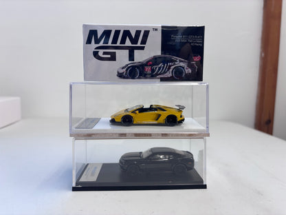 [3 Cars Bundle] Mini GT 1:64 Porsche 911 GT3 R #77 AO Racing 2025 IMSA Petit Le Mans in Paper Box Packaging (MGT01143-CH)  + [Premium Resin Model] Fine Works 1:64 Aventador LP700-4 Yellow + Fine Works 1:64 Camaro Transformers Full Black