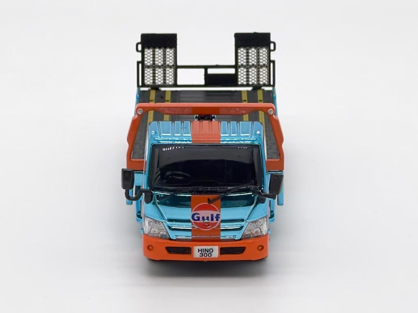 Unique Model 1:64 Hino 300 Custom Flat Bed Tow Truck Chrome Gulf