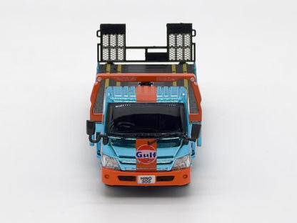 Unique Model 1:64 Hino 300 Custom Flat Bed Tow Truck Chrome Gulf