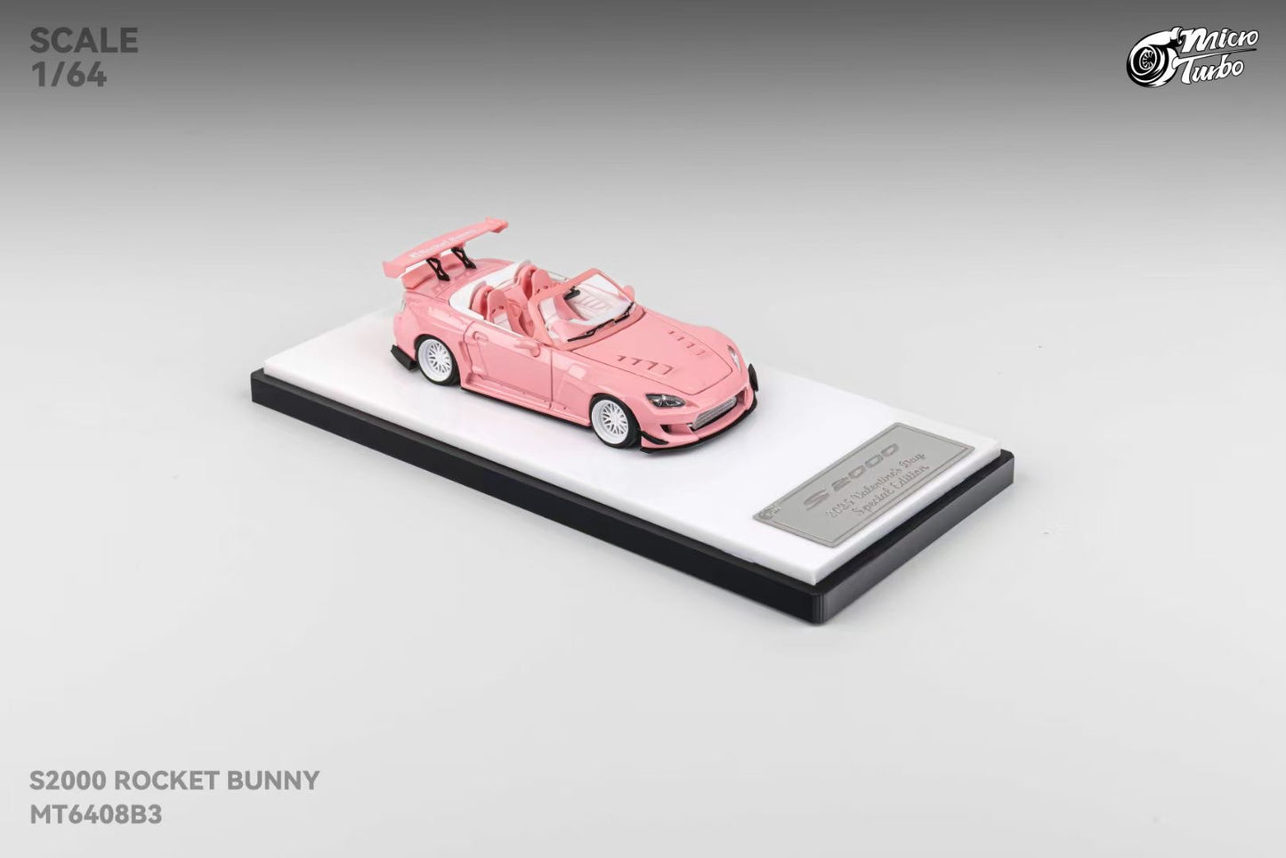 Micro Turbo 1:64 Honda S2000 AP1 Pandem Rocket Bunny Custom Metallic Pink 2025 Valentines Day Special Edition (Openable Engine Hood + Removable Engine + Magnetic Removable Wing)