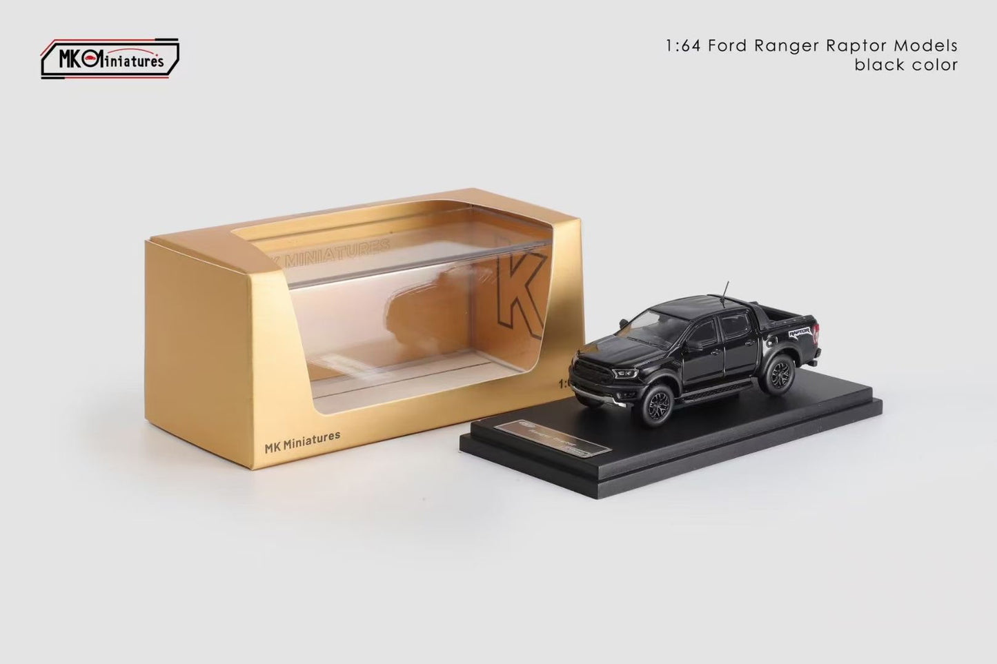 MK Miniatures 1:64 Ford Tanfer P375/PX Raptor 2018 Pick Up Truck Openable Boot LHD Black