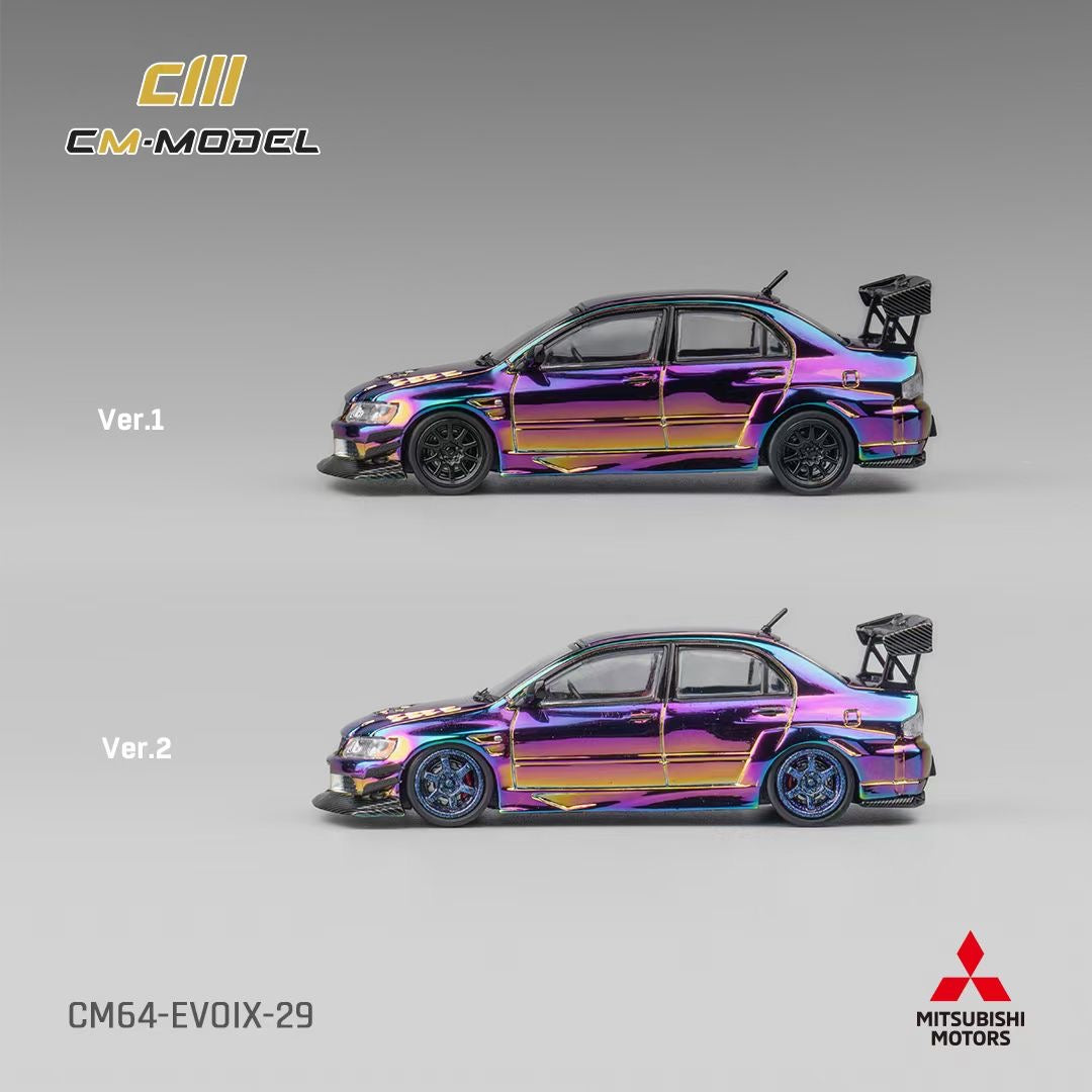 CM Model 1/64 Mitsubishi Lancer Evolution IX EVO 9 Voltex Custom Official Licensed Chrome Colours with Extra Wheel Set