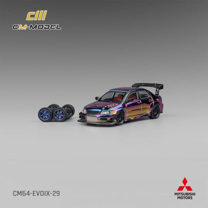 CM Model 1/64 Mitsubishi Lancer Evolution IX EVO 9 Voltex Custom Official Licensed Chrome Colours with Extra Wheel Set