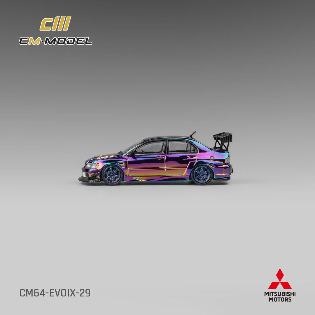 CM Model 1/64 Mitsubishi Lancer Evolution IX EVO 9 Voltex Custom Official Licensed Chrome Colours with Extra Wheel Set