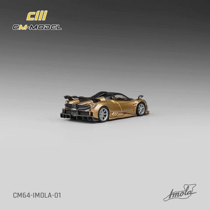 CM Model 1:64 Pagani Imola V12 Super Car Official Licensed Carbon Gold with Extra Wheel Set