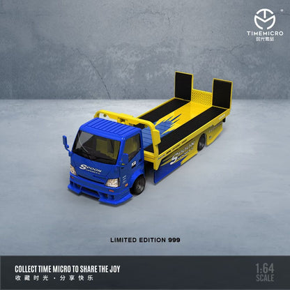 Time Micro 1:64 Hino H300 Flat Bed Transport Trailer Truck Extendable Flat Bed Spoon Edition