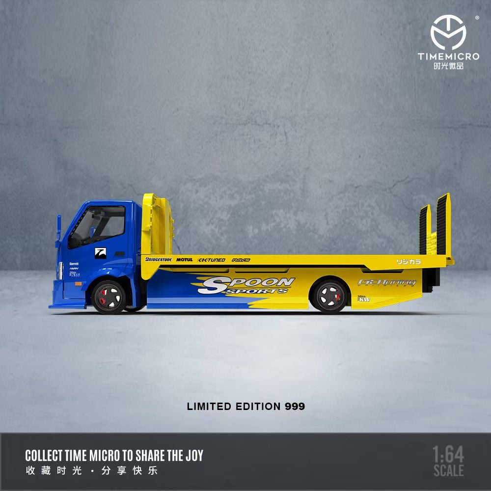 Time Micro 1:64 Hino H300 Flat Bed Transport Trailer Truck Extendable Flat Bed Spoon Edition