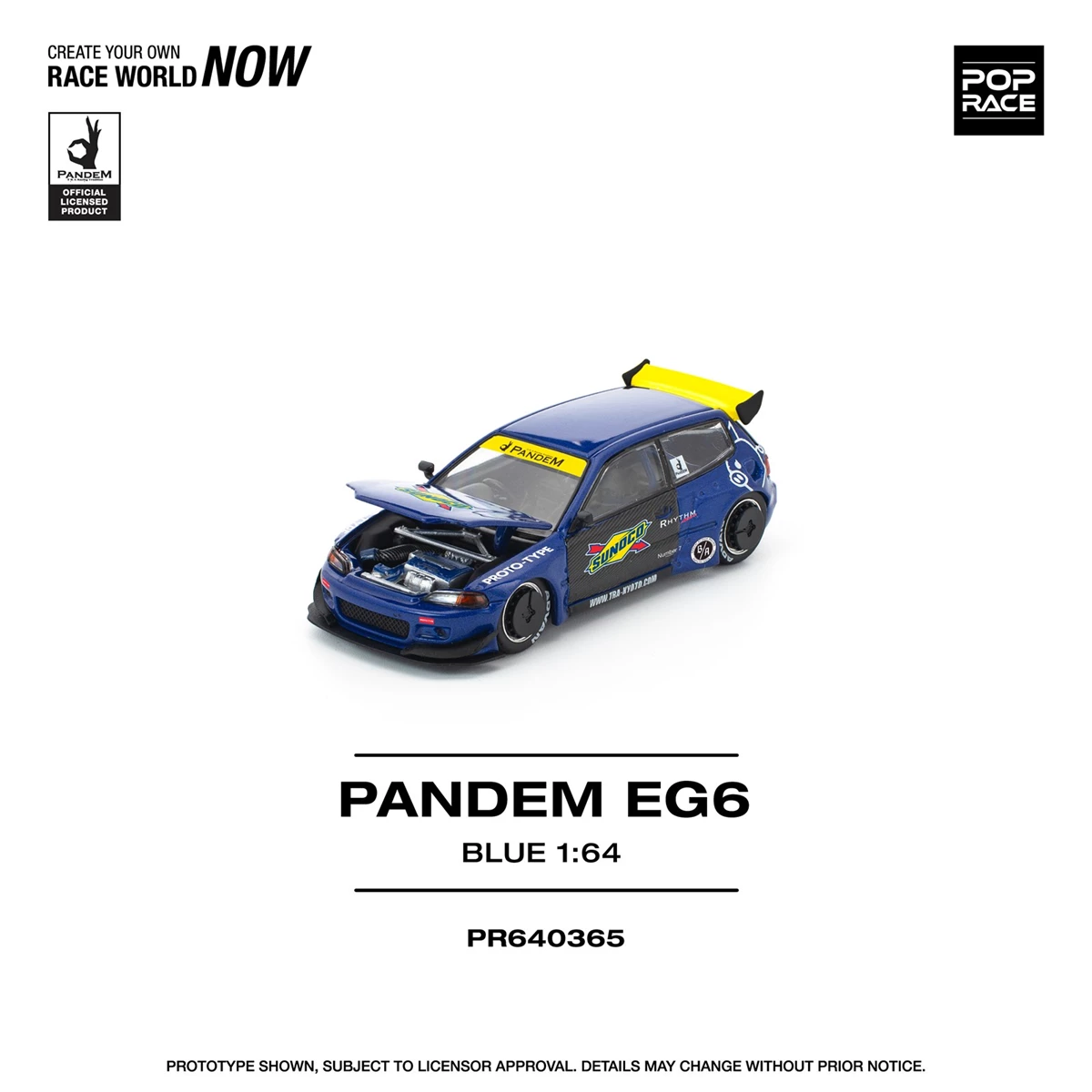 Pop Race 1:64 PANDEM EG6 Blue Opening Front Hood Detailed Engine (PR640365)