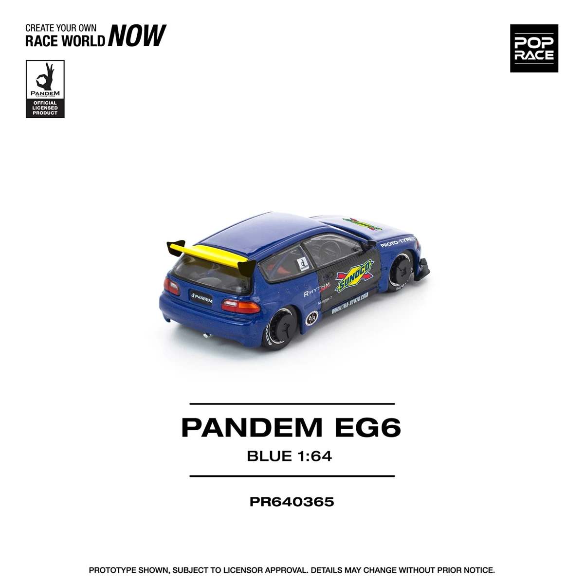 Pop Race 1:64 PANDEM EG6 Blue Opening Front Hood Detailed Engine (PR640365)