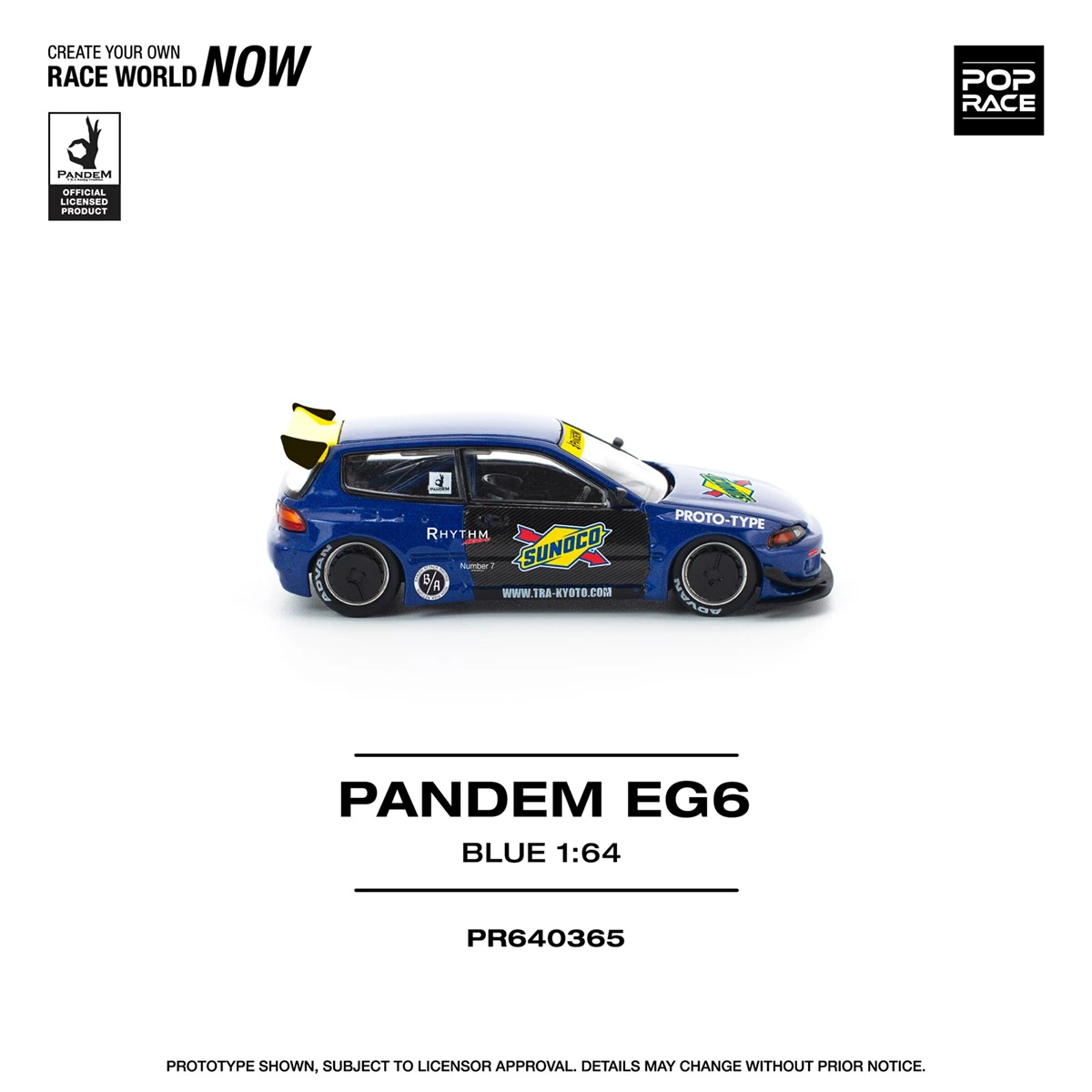 Pop Race 1:64 PANDEM EG6 Blue Opening Front Hood Detailed Engine (PR640365)