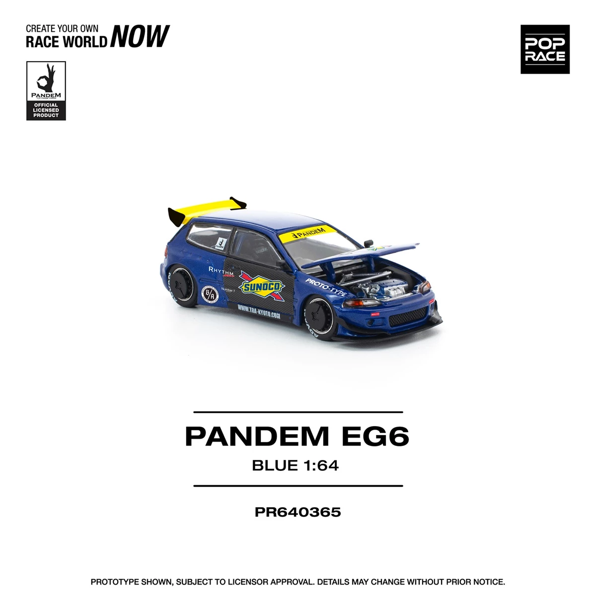 Pop Race 1:64 PANDEM EG6 Blue Opening Front Hood Detailed Engine (PR640365)