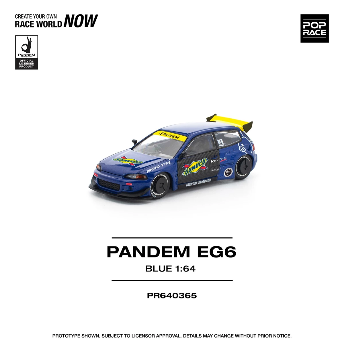 Pop Race 1:64 PANDEM EG6 Blue Opening Front Hood Detailed Engine (PR640365)