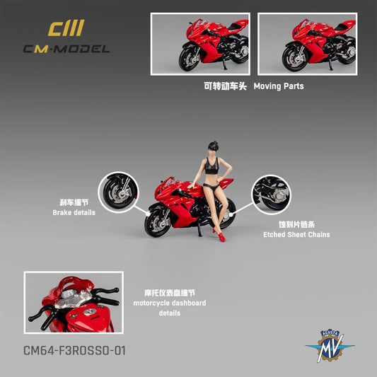 CM Model 1:64 MV Agusta F3 Rosso Red Moving Front Fork with Model Girl Figure