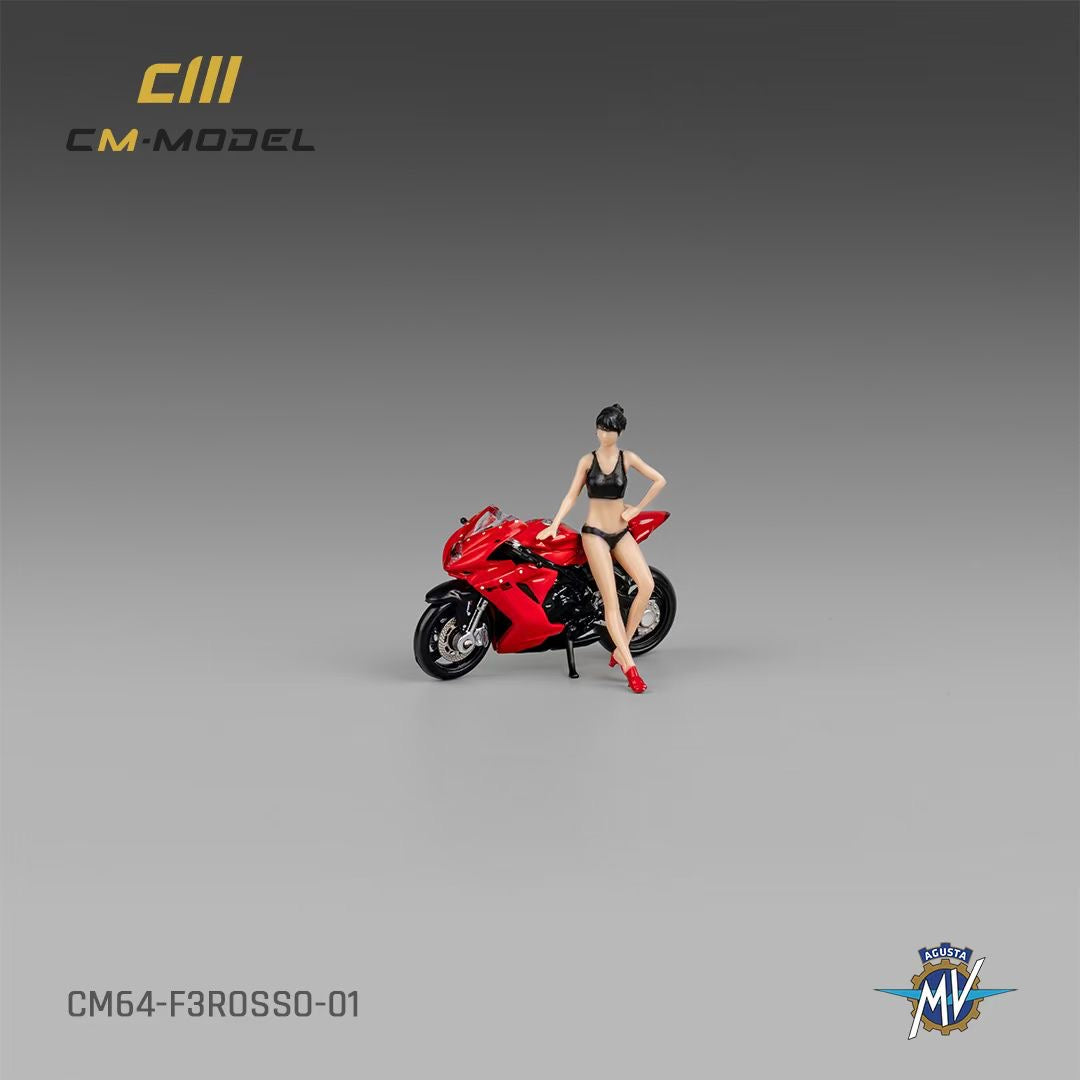 CM Model 1:64 MV Agusta F3 Rosso Red Moving Front Fork with Model Girl Figure