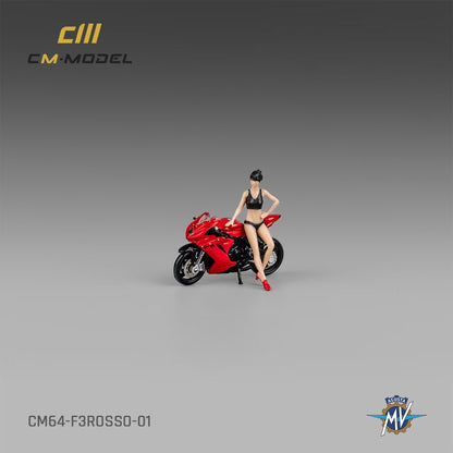 CM Model 1:64 MV Agusta F3 Rosso Red Moving Front Fork with Model Girl Figure