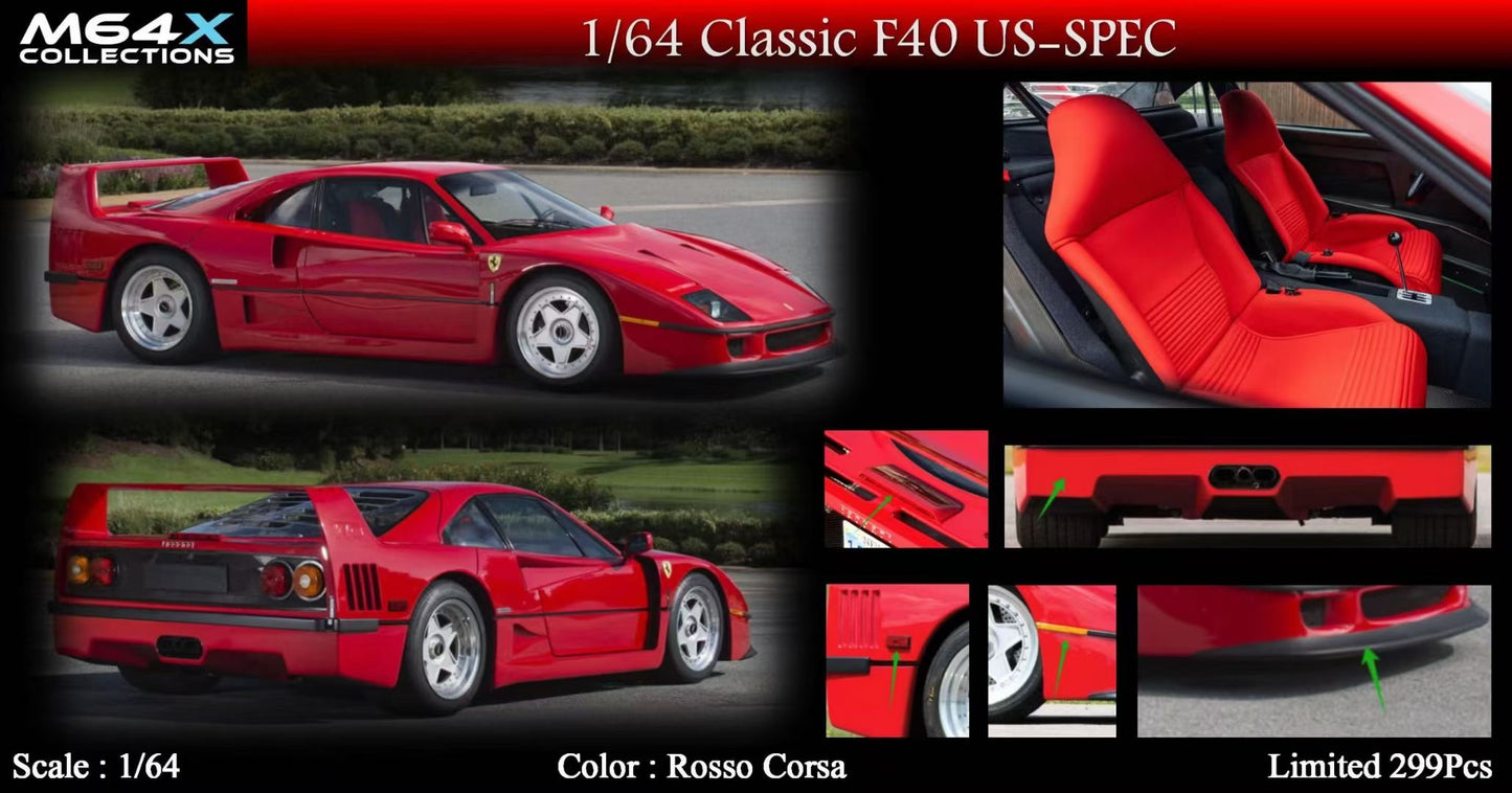 [Premium Resin Model] MY64 MY64X 1:64 Ferrari Classic F40 (F120) US-SPEC Rosso Corsa Limited to 299 Pieces
