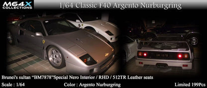 [Premium Resin Model] MY64 MY64X 1:64 Ferrari Classic F40 (F120) Argento Nurburgring Brunei Sultan "BP7878" Limited to 199 Pieces