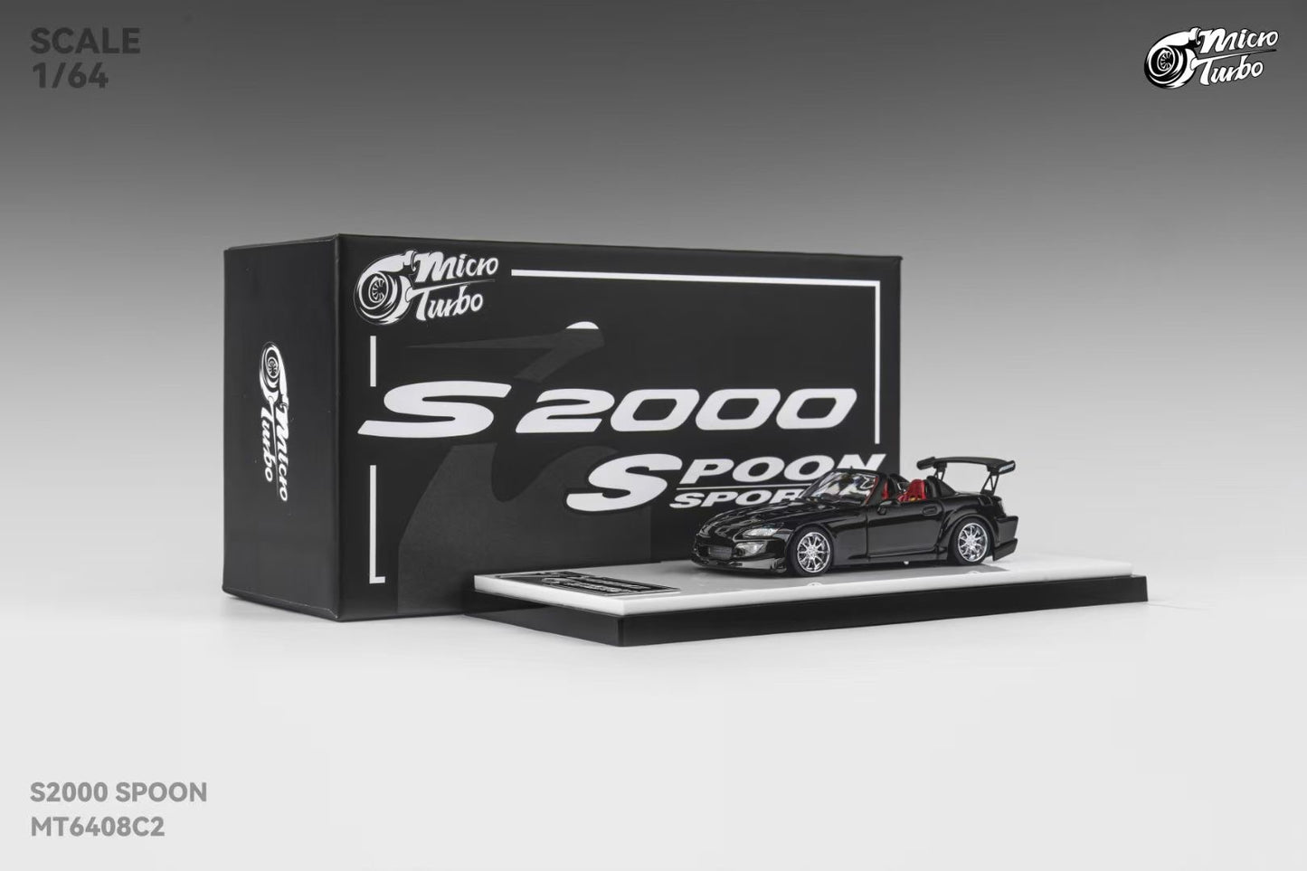 Micro Turbo 1:64 Honda S2000 AP1 Spoon Sports Metallic Black (Openable Engine Hood + Removable Engine + Magnetic Removable Wing)