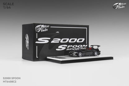 Micro Turbo 1:64 Honda S2000 AP1 Spoon Sports Metallic Black (Openable Engine Hood + Removable Engine + Magnetic Removable Wing)