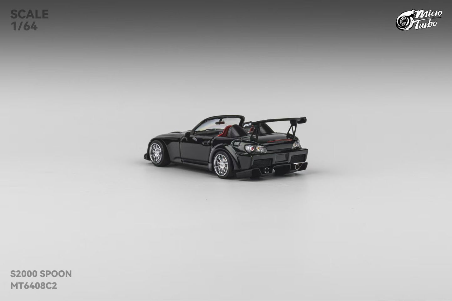 Micro Turbo 1:64 Honda S2000 AP1 Spoon Sports Metallic Black (Openable Engine Hood + Removable Engine + Magnetic Removable Wing)