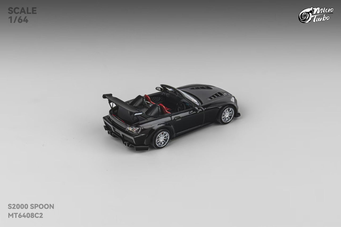 Micro Turbo 1:64 Honda S2000 AP1 Spoon Sports Metallic Black (Openable Engine Hood + Removable Engine + Magnetic Removable Wing)