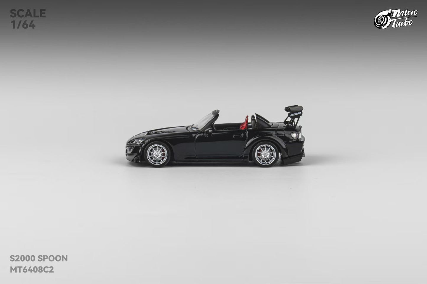 Micro Turbo 1:64 Honda S2000 AP1 Spoon Sports Metallic Black (Openable Engine Hood + Removable Engine + Magnetic Removable Wing)