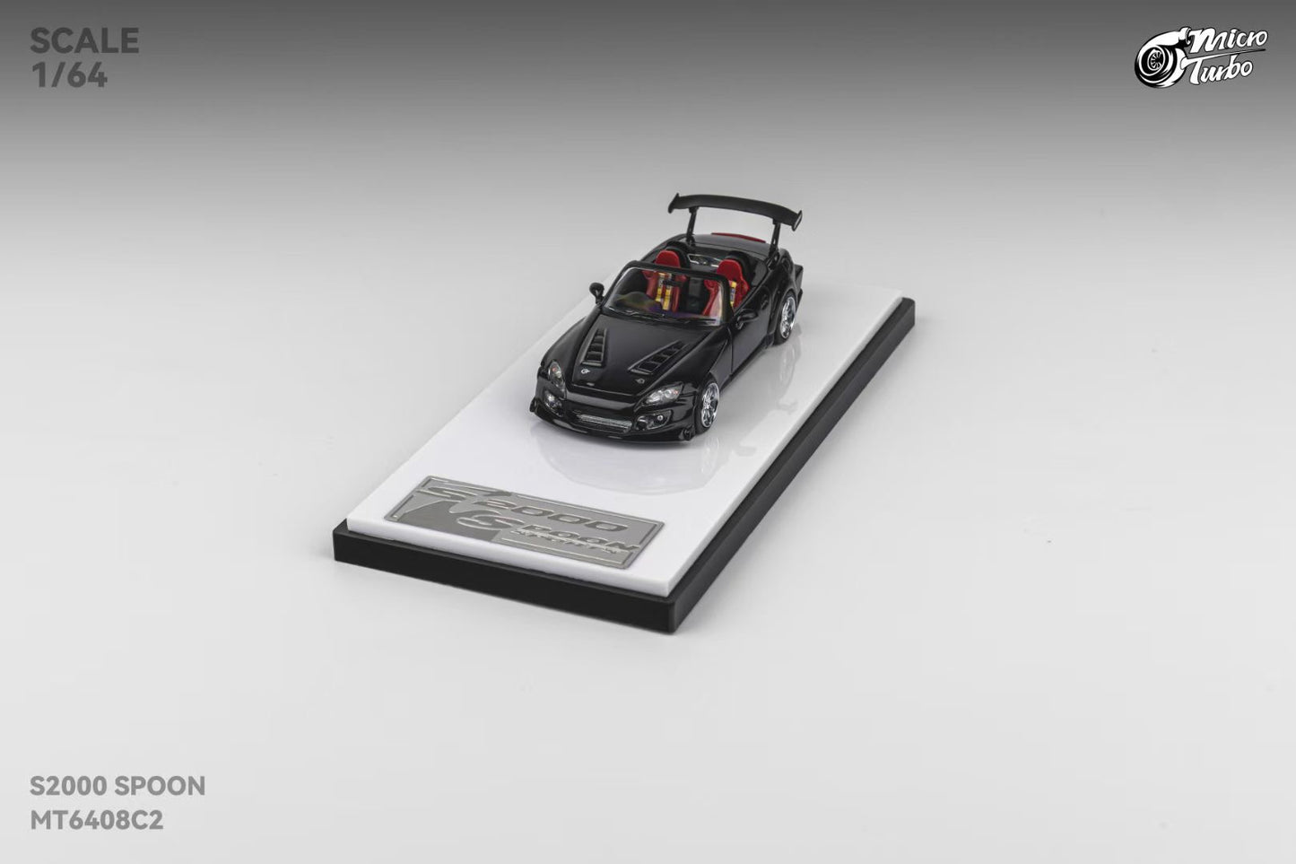 Micro Turbo 1:64 Honda S2000 AP1 Spoon Sports Metallic Black (Openable Engine Hood + Removable Engine + Magnetic Removable Wing)