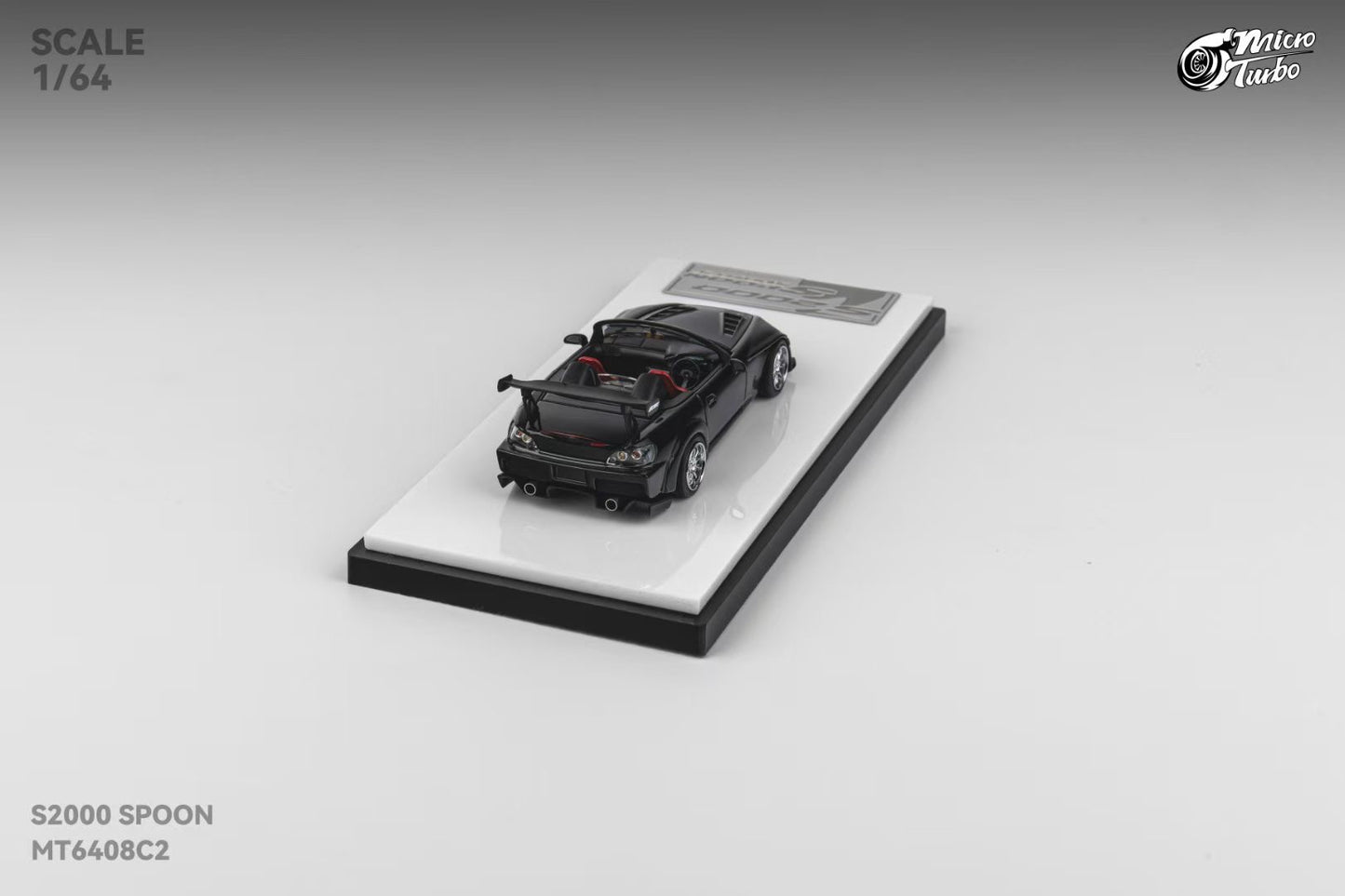 Micro Turbo 1:64 Honda S2000 AP1 Spoon Sports Metallic Black (Openable Engine Hood + Removable Engine + Magnetic Removable Wing)