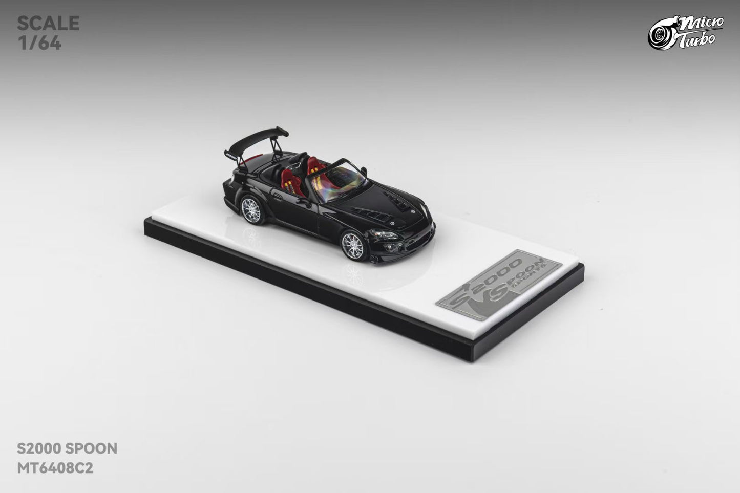 Micro Turbo 1:64 Honda S2000 AP1 Spoon Sports Metallic Black (Openable Engine Hood + Removable Engine + Magnetic Removable Wing)