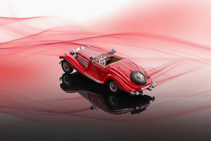 Liberty64 1:64 Mercedes-Benz 500K (W29) Red (Flocked Foot Pads, Hardware Details, Wooden Platform + Acrylic Transparent Box + Flip-Top Gift Box Packaging)