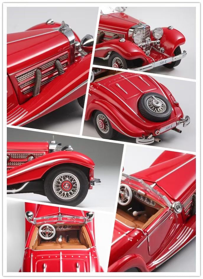 Liberty64 1:64 Mercedes-Benz 500K (W29) White (Flocked Foot Pads, Hardware Details, Wooden Platform + Acrylic Transparent Box + Flip-Top Gift Box Packaging)