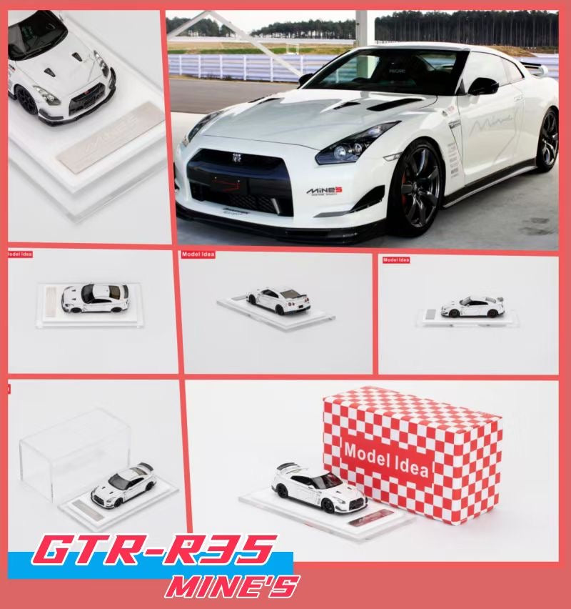 [Premium Resin Model] Model Idea 1:64 Nissan Skyline GT-R R35 Mines Custom White with Mines Strips Limited 299 Pieces