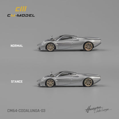 CM Model 1:64 Pagani Huayra Codalunga Metallic Silver Official Licensed with Extra Wheel-Set for Replacement