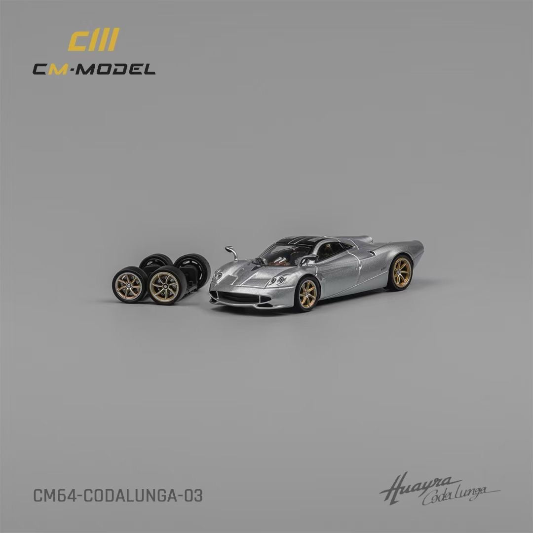 CM Model 1:64 Pagani Huayra Codalunga Metallic Silver Official Licensed with Extra Wheel-Set for Replacement