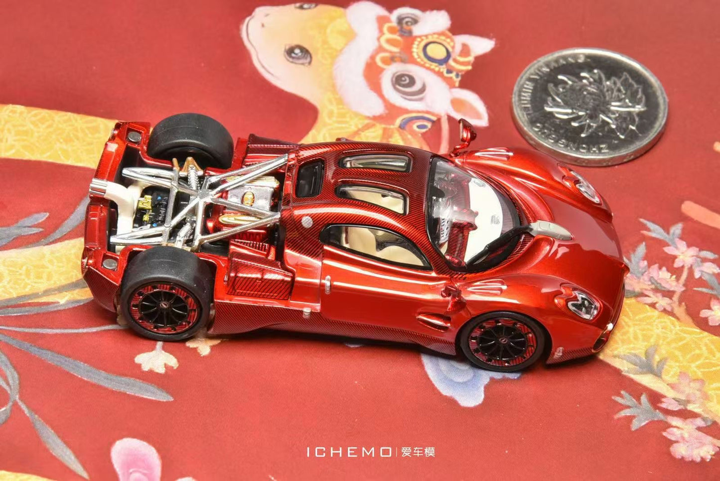 CM Model 1:64 Pagani Utopia Pearl Red Removable Engine Hood with Detailed Engine Metallic Exhausts (CHINA EXCLUSIVE LIMITED EDITION)