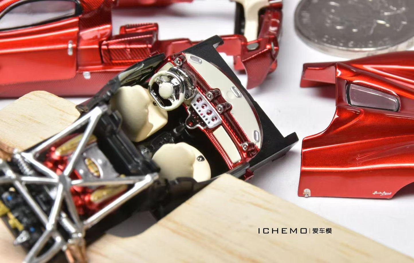 CM Model 1:64 Pagani Utopia Pearl Red Removable Engine Hood with Detailed Engine Metallic Exhausts (CHINA EXCLUSIVE LIMITED EDITION)