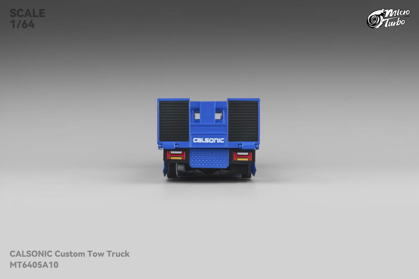 Micro Turbo 1:64 Hino 300 Series MK2 Custom Extendable Flat Bed Tow Truck Calsonic Kansel Blue Edition
