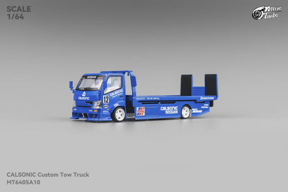 Micro Turbo 1:64 Hino 300 Series MK2 Custom Extendable Flat Bed Tow Truck Calsonic Kansel Blue Edition