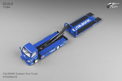 Micro Turbo 1:64 Hino 300 Series MK2 Custom Extendable Flat Bed Tow Truck Calsonic Kansel Blue Edition