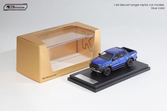 MK Miniatures 1:64 Ford Tanfer P375/PX Raptor 2018 Pick Up Truck Openable Boot LHD Metallic Blue