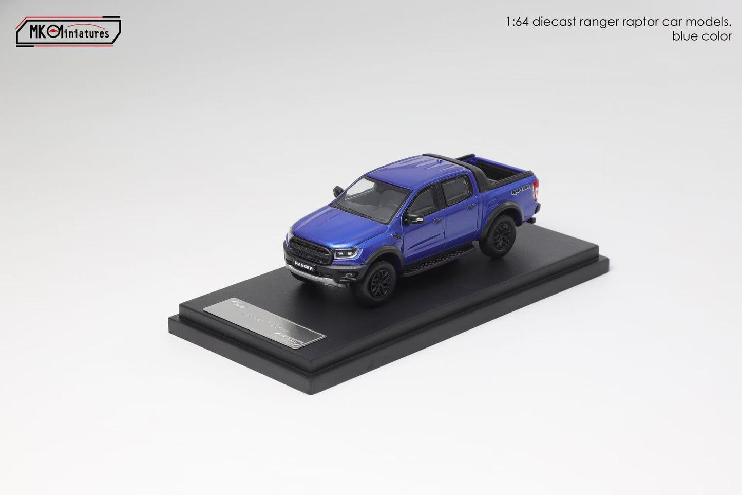 MK Miniatures 1:64 Ford Tanfer P375/PX Raptor 2018 Pick Up Truck Openable Boot LHD Metallic Blue
