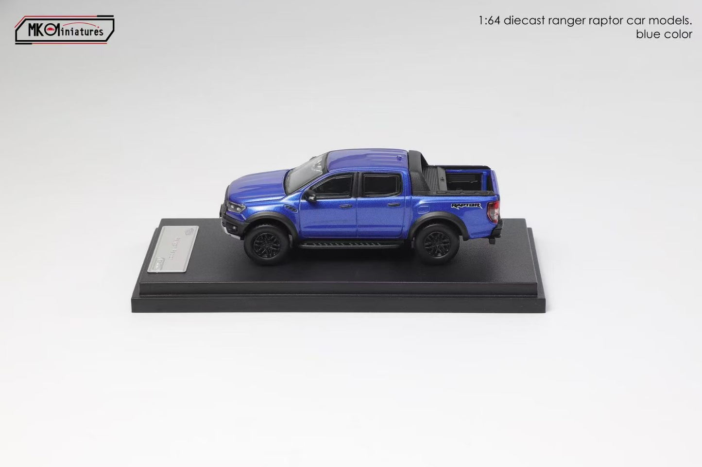 MK Miniatures 1:64 Ford Tanfer P375/PX Raptor 2018 Pick Up Truck Openable Boot LHD Metallic Blue