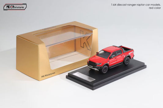 MK Miniatures 1:64 Ford Tanfer P375/PX Raptor 2018 Pick Up Truck Openable Boot LHD Metallic Red