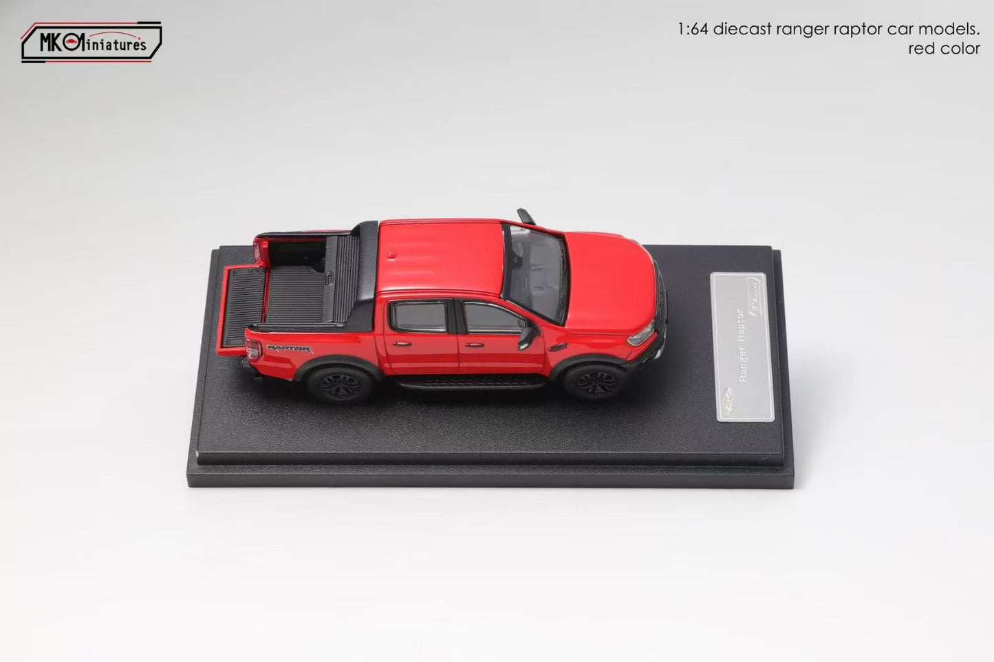 MK Miniatures 1:64 Ford Tanfer P375/PX Raptor 2018 Pick Up Truck Openable Boot LHD Metallic Red