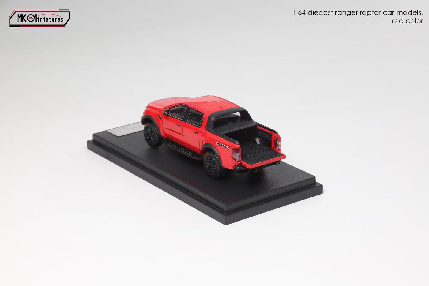 MK Miniatures 1:64 Ford Tanfer P375/PX Raptor 2018 Pick Up Truck Openable Boot LHD Metallic Red