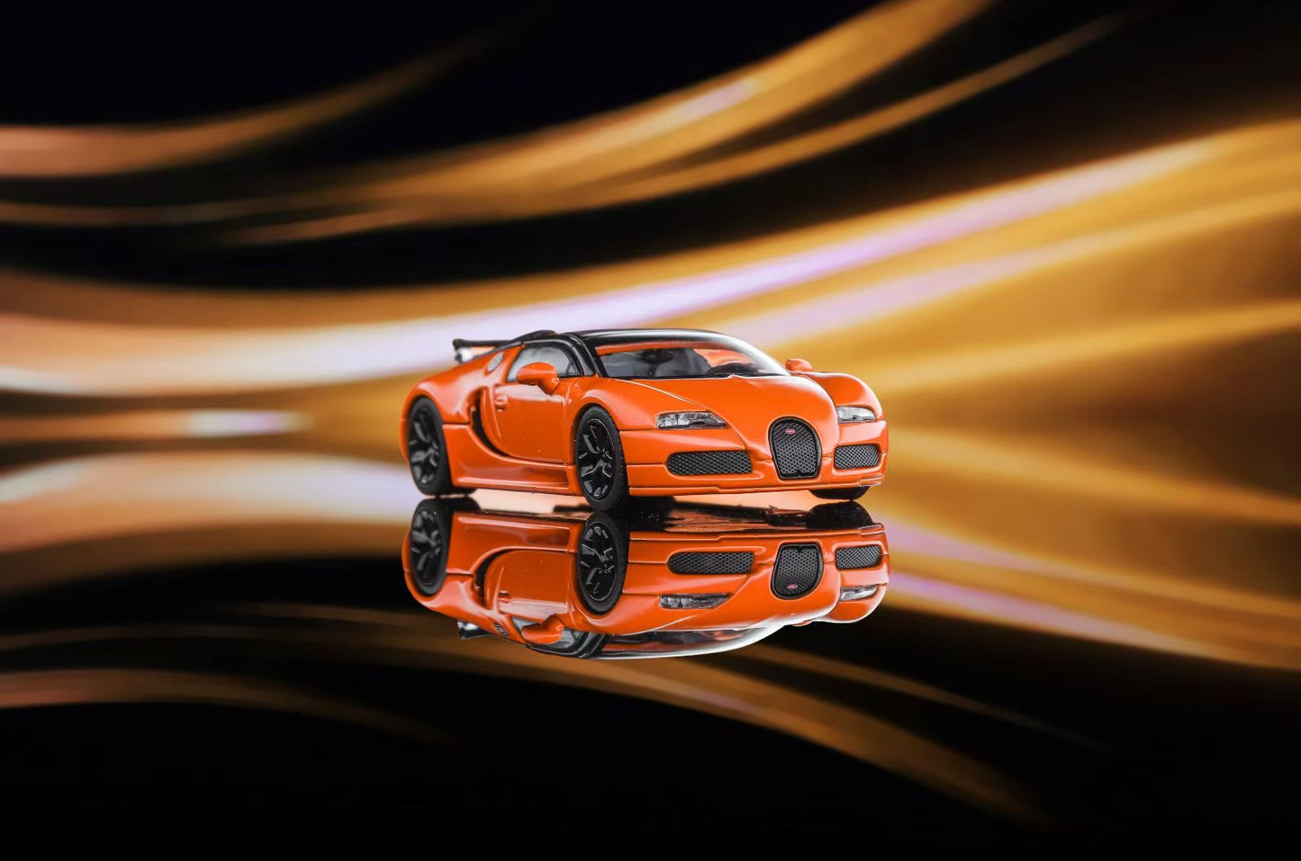 Mortal 1:64 Bugatti Veyron 16.4 Super Sport Pan Roof Adjustable Spoiler Metallic Orange Black