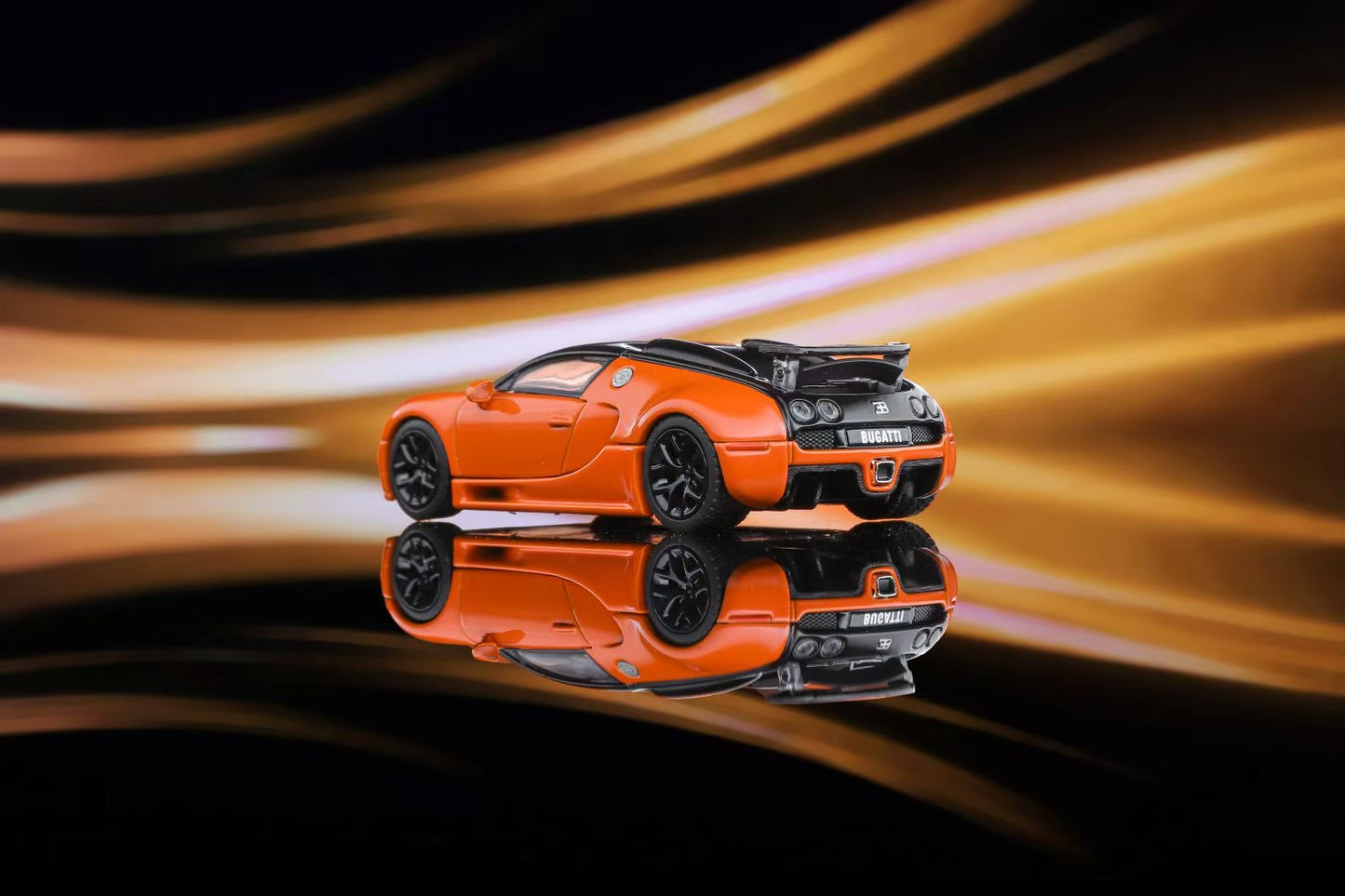 Mortal 1:64 Bugatti Veyron 16.4 Super Sport Pan Roof Adjustable Spoiler Metallic Orange Black